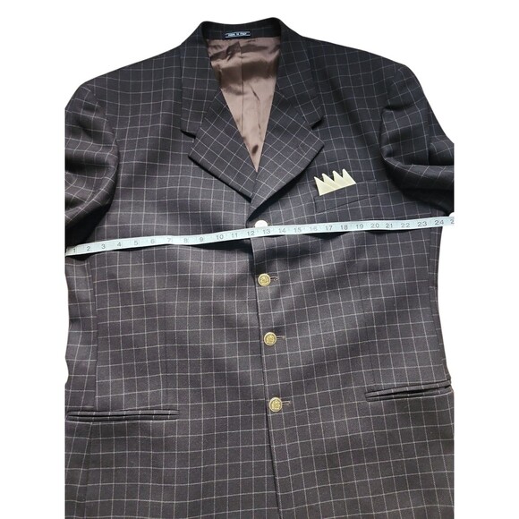 Zanetti Italian Wool 3 Piece Suit Mens 48L Brown Checked Blazer Pleated Vintage - Picture 5 of 13